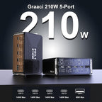 210W USB C Charger, Graaci GaN 5-Port PD3.1 140W 100W PPS Fast Charging Station - Image 2