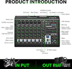 8 Channel Audio Interface DJ Mixing Sound Board 16 DSP Digital Effects - Image 2