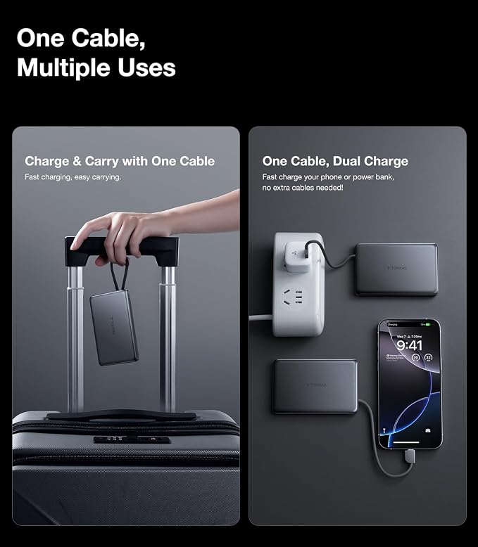 TORRAS Power Bank with Built-in USB-C Cable, Ultra-Slim 10, 000mAh Portable - Image 6