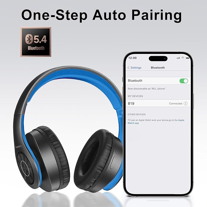 TUINYO Bluetooth Headphones Wireless, Over Ear Stereo Wireless Headset 40H - Image 4