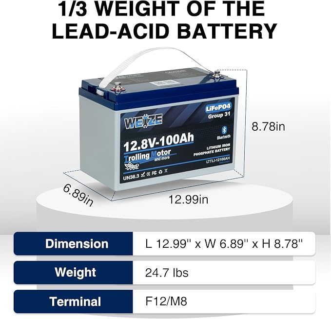 Weize 12V 100Ah TM Bluetooth LiFePO4 Lithium Battery, Built-in 120A BMS - Image 4