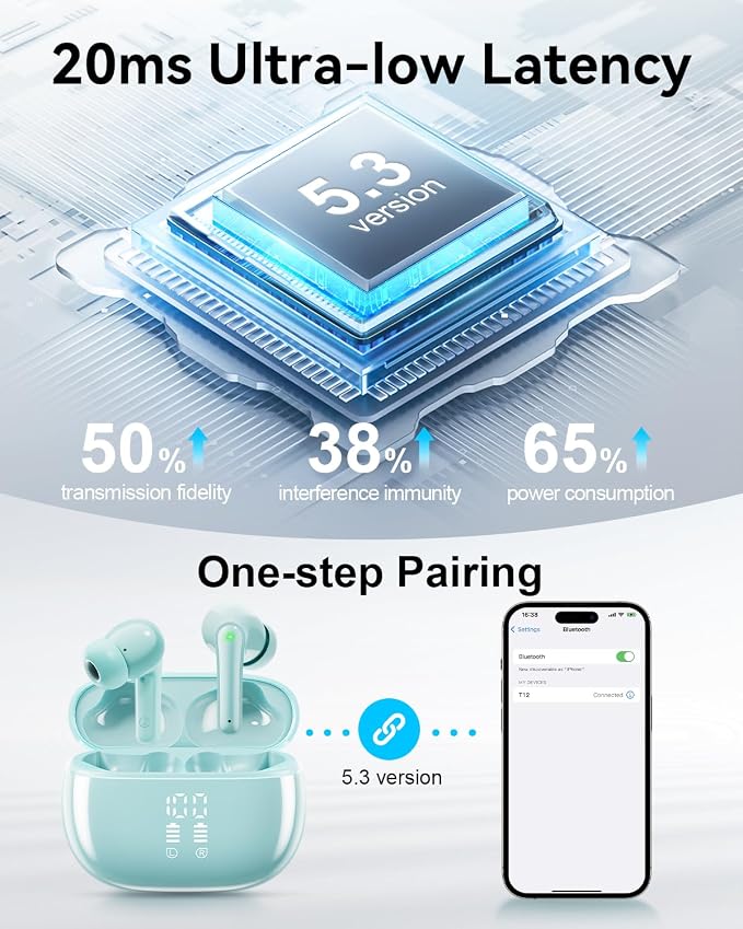 Wireless Earbuds, Deep Bass Stereo Sound, 40 Hours Playtime, Lightweight in-Ear - Image 4