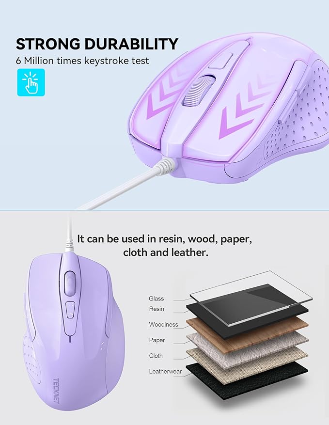TECKNET Wired Mouse, 6-Button Corded - Image 3