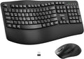 Wireless Keyboard and Mouse Combo, 2.4G Full Size Wave Keys Ergonomic Keyboard by RECCAZR