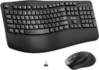 Wireless Keyboard and Mouse Combo, 2.4G Full Size Wave Keys Ergonomic Keyboard by RECCAZR