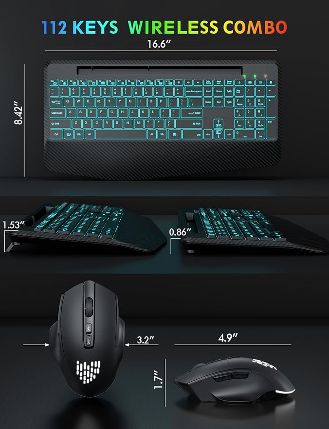 Wireless Keyboard and Mouse Backlits, Wrist Rest, LED Mouse, Rechargeable - Image 8