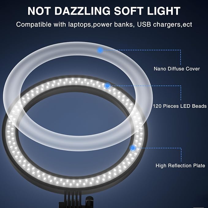 Desk Ring Light with Stand, 10.5'' Selfie Phone Light - Image 8