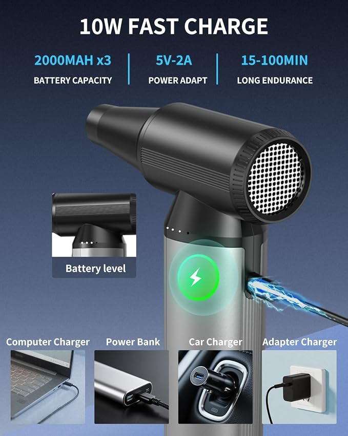 BOBYE Electric Compressed Air Duster & Keyboard Cleaner, 2-in-1 Blower & Vacuum - Image 7