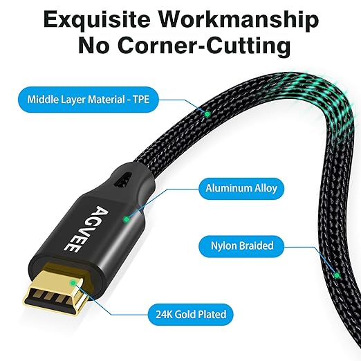 AGVEE 3.3ft Mini USB Cable, Braided Durable USB-A to Mini-B Charger Charging - Image 7