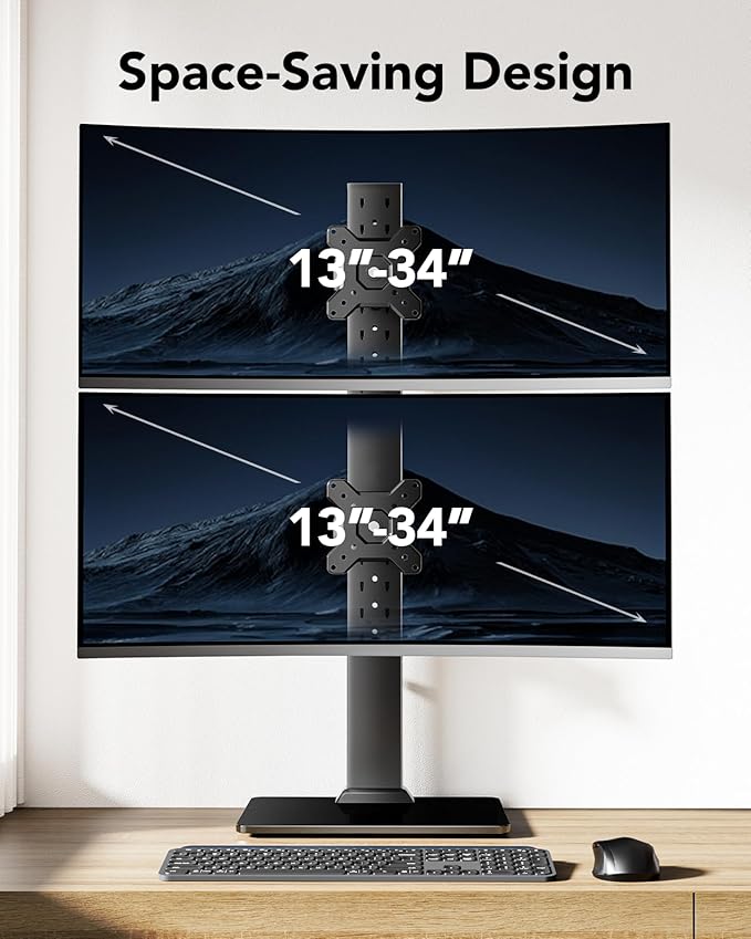 HUANUO Dual Monitor Stand for 13 to 34 Inch, Max Load 44 lbs, Vertical Monitor - Image 2