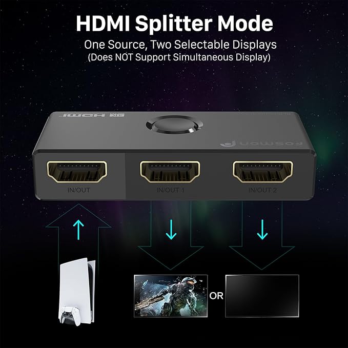 Fosmon 4K HDMI Switch 4K@60Hz, Bi-Directional 1 in 2 Out / 2 in 1 Out HDMI - Image 4