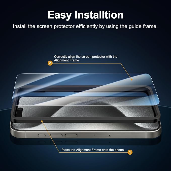 NEW'C 3 Pack Designed for iPhone 15 Pro Screen Protector, Enhanced Tempered - Image 3