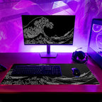 Japanese Sea Wave Large Mouse Pad Abstract Black Mouse Pad 31.5x11.8 Inch Black - Image 6
