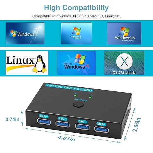 SGEYR USB 3.0 Switch USB Switcher 2 Computers Sharing 4 USB Devices USB Metal - Image 5