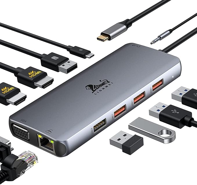 LIONWEI Laptop Docking Station Dual Monitor, 11-in-1 to 4K HDMI, Gigabit by LIONWEI