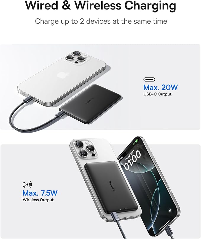 Baseus Picogo Power Bank, 0.3" Ultra Slim 5000mAh MagSafe Portable Charger - Image 5