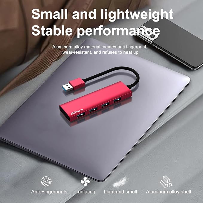 USB Hub, USB 3.0 Hub Aluminum Alloy Ultra Slim USB Splitter, Portable 4 Port - Image 6
