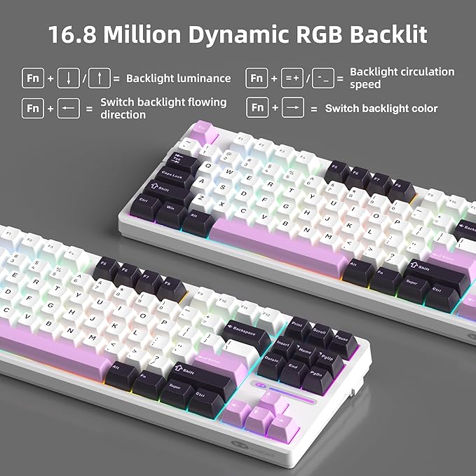 MageGee LIGHT87 Wired Creamy Keyboard, 80% Gasket Hot Swappable RGB Backlit - Image 2