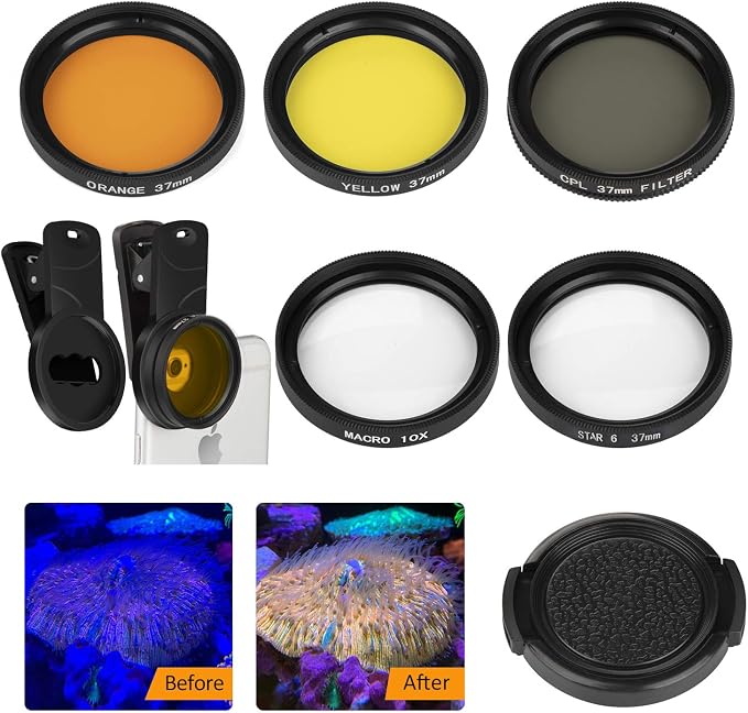 Reef Coral Lens Phone Kits 5 Lenses Kit 1 Dust Shield Case 2 Lens Clips by LabEdit