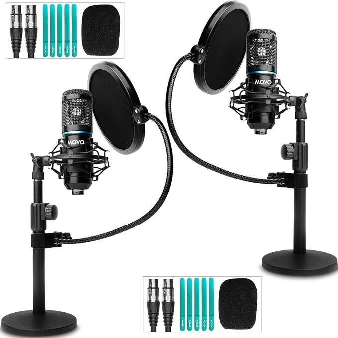 Movo PodPak2T 2-Pack Universal XLR Condenser Microphone Podcasting Equipment by Movo