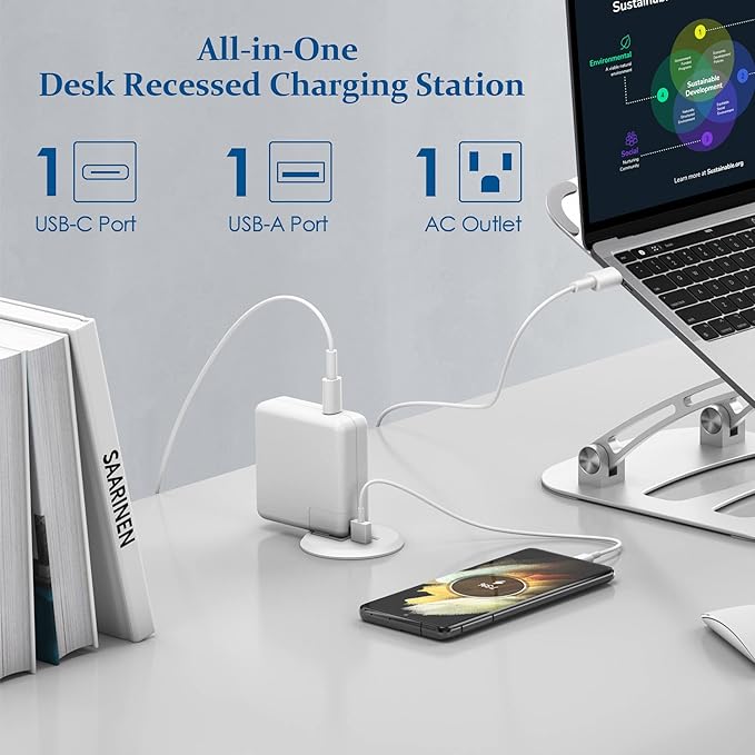 2 inch Desk Power Grommet with PD 20W USB C, Ultra-Flat Plug Power Strip - Image 2