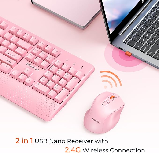 MEETION Wireless Keyboard and Mouse, Full-Sized Cordless Keyboard - Image 2