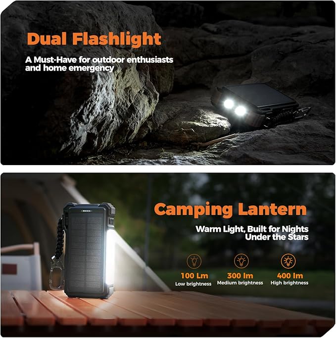 BLAVOR Solar Power Bank 20000mAh Built-in Cables, Wireless Charger - Image 5