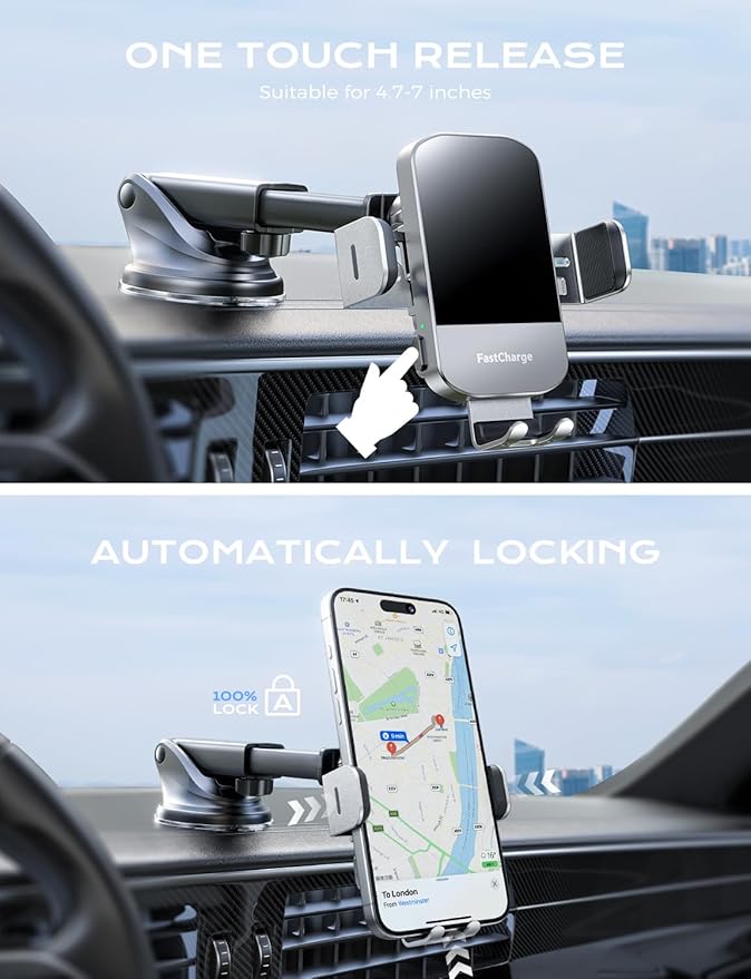 CHGeek Wireless Car Charger, 15W Fast Charging Auto Clamping Car Charger Phone - Image 4