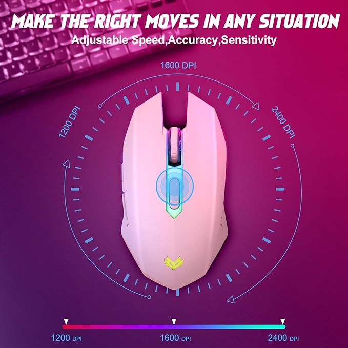 Wireless Gaming Mouse, Rechargeable Computer Mouse, 7-Color LED Light, - Image 2