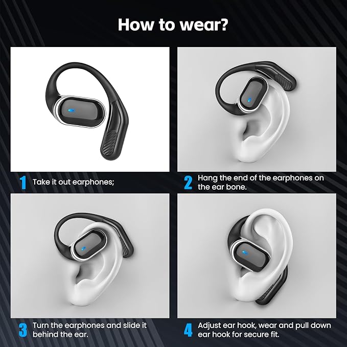 TRAUSI Open Ear Wireless Earbuds Bluetooth Headphones, 80H Playtime Stereo Ear - Image 4