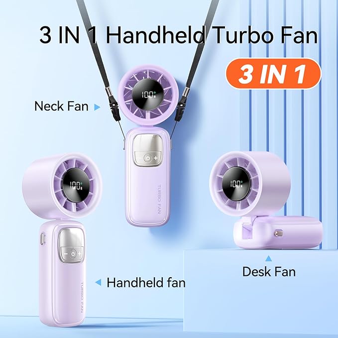 3-in-1 Portable Handheld Turbo Fan-100 Speeds, 11000 RPM, 10Hrs Cooling - Image 5