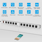JUNNUJ Metal 12 Outlet Power Strip, Mountable Heavy Duty Power Strip, 1200J - Image 2