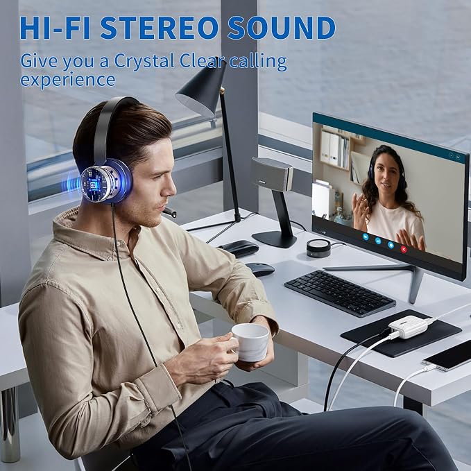 USB Headset with Microphone for PC, Computer Headset with Noise Canceling - Image 2