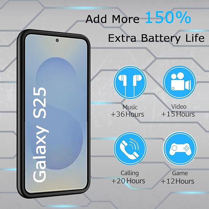 Battery Case for Galaxy S25, Slim Portable Protective Fast Charging Case Backup - Image 2