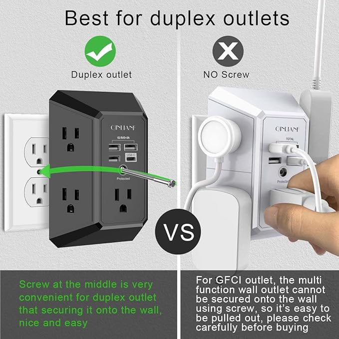 USB Wall Charger, Surge Protector, QINLIANF 5 Outlet Extender - Image 3