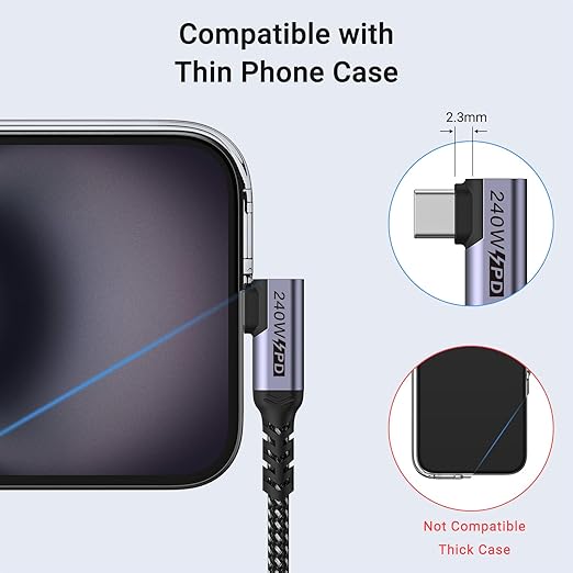 USB4 Cable 3.3FT 2 Packs, 240W USB C to USB C Cable Right Angle, 40 Gbps High - Image 2