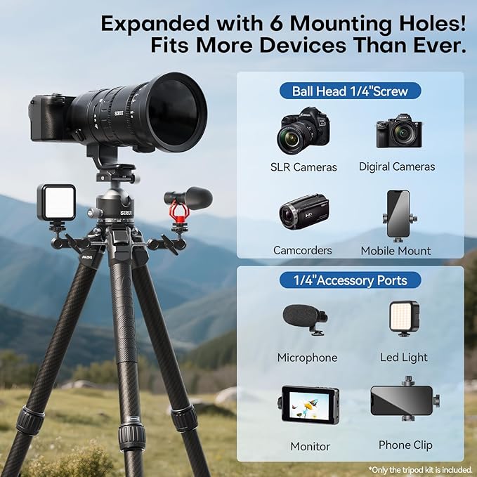 SIRUI Professional Travel Carbon Fiber Tripod 20kg/44lbs Load, Max Tube Dia - Image 8