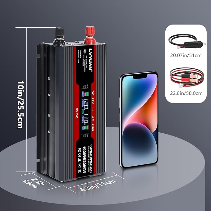 LVYUAN 1000W Car Power Inverter 12V to 110V DC to AC - Image 6