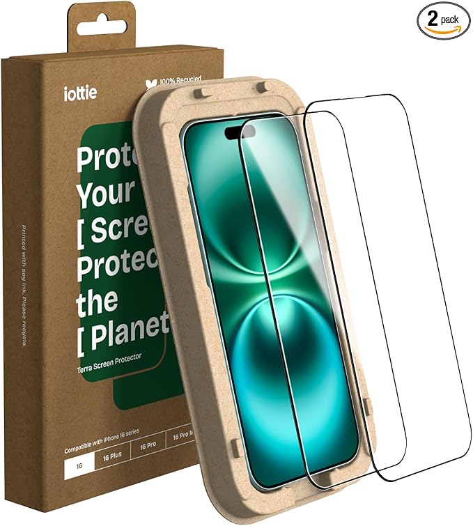 iOttie Terra iPhone 16 Tempered Glass Screen Protector Military Grade 9H by iOttie