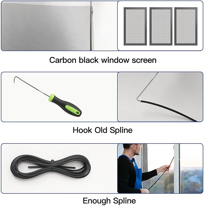 Window Screen Door Repair Kit Include Window Screens Mesh 48"x114" - Image 6