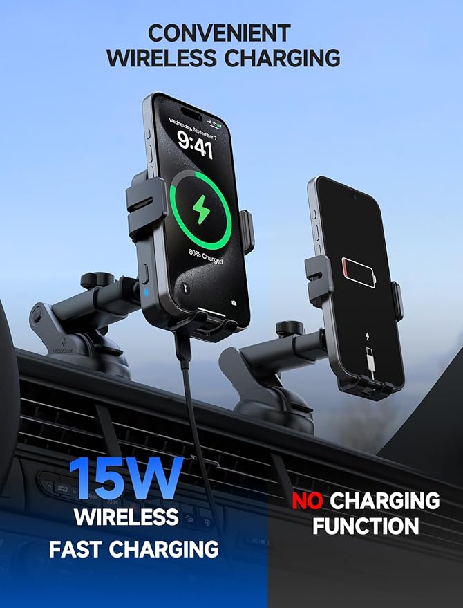 MOKPR Wireless Car Charger, 15W Auto Clamping Car Charger Dash Windshield Air - Image 3