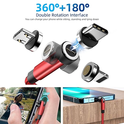 540 Rotation Magnetic Charging Cable, 3 in 1 Phone Charger 3A Fast Charging & - Image 2