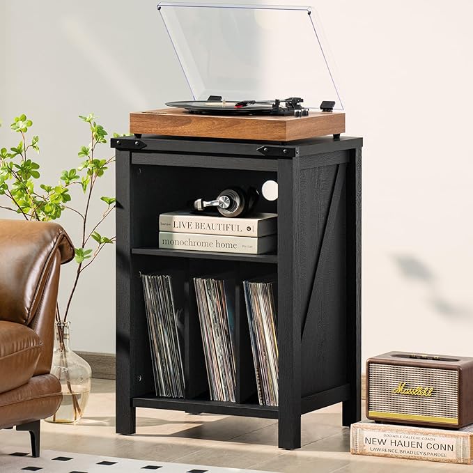 Record Player Stand with Vinyl Record Storage, Large Wood Turntable Stand - Image 6