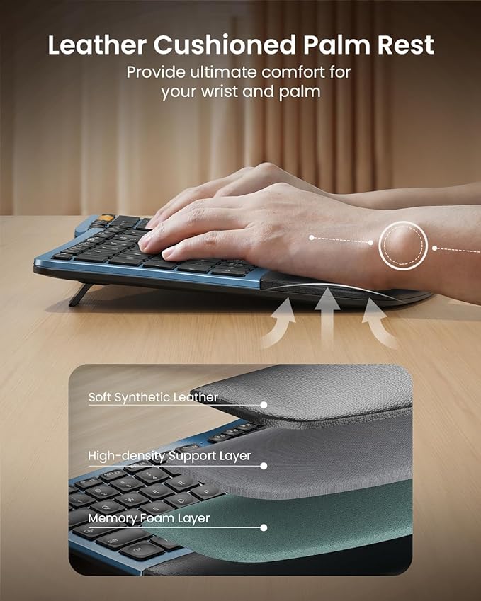ProtoArc Backlit Bluetooth Ergonomic Keyboard, EK01 Plus Full Size Wireless - Image 7