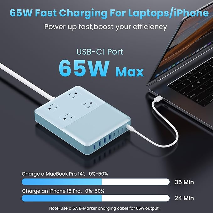 200W USB C Charging Station Power Strip - Image 4