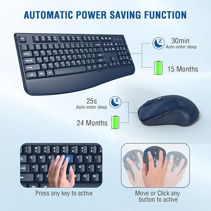 Wireless Keyboard and Mouse Combo, EDJO 2.4G Full-Sized Ergonomic Computer - Image 2