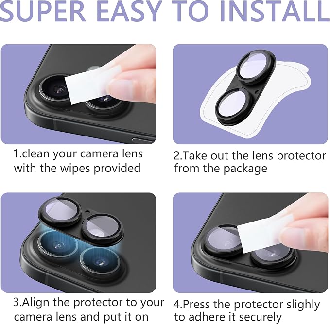 2 Pack Camera Lens Protector for iPhone 16 / iPhone 16 Plus, AR Tempered Glass - Image 6
