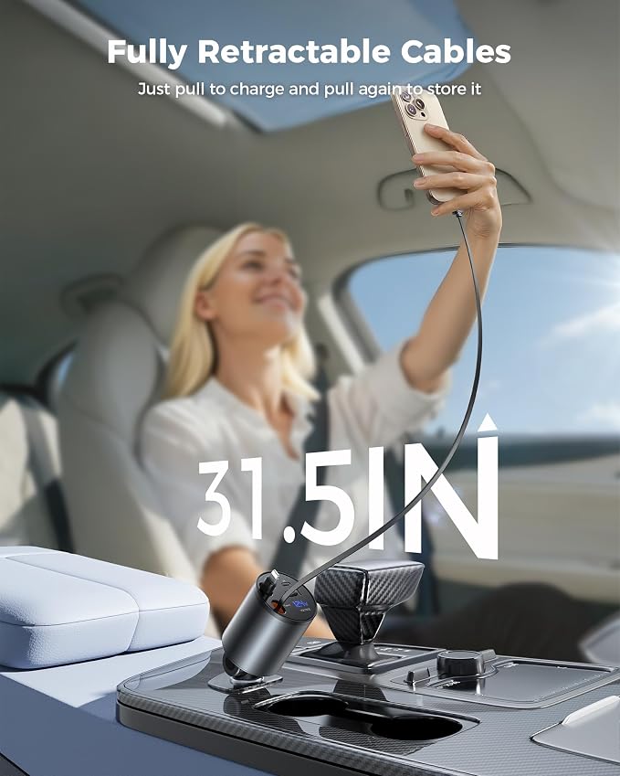 Retractable Car Charger, 4 in 1 Fast Car Phone Charger - Image 2