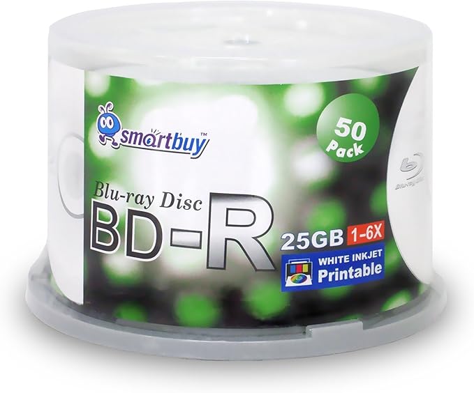 Smartbuy 100 Pack Bd-r 25gb 6X Blu-ray Single Layer Recordable Disc Printable - Image 2