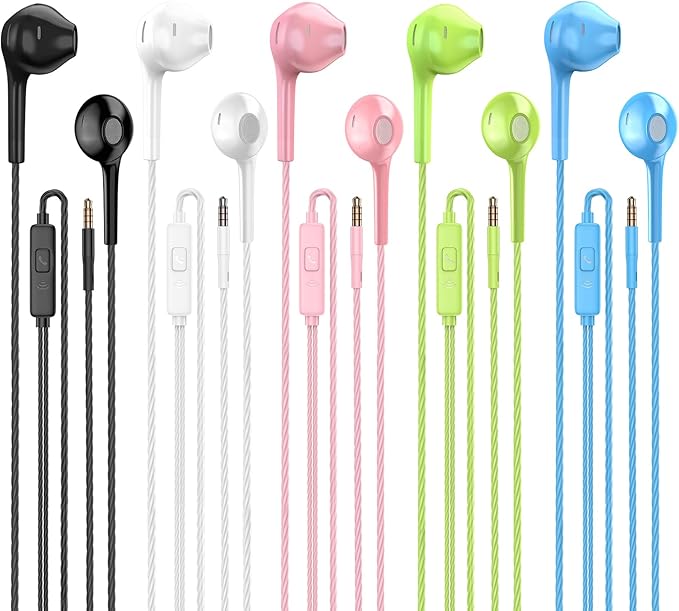 Jogteg Earbuds Headphones with Microphone Pack of 5, Noise Isolating Wired by Jogteg